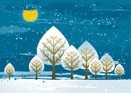 Winter landscape with many trees,  vector illustrationのイラスト素材