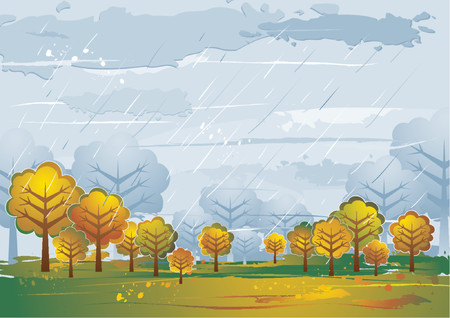 Landscape with many trees, vector illustrationのイラスト素材