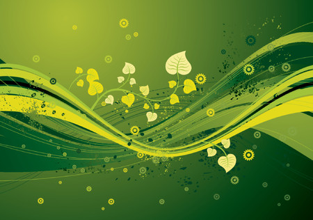 Modern green  background with waves,leafs and flowers, vector illustrationのイラスト素材