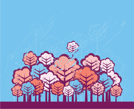 Illustration with many color trees, vector illustrationのイラスト素材