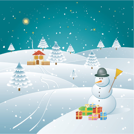 Snowman in the winter forest,vector illustrationのイラスト素材