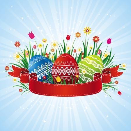 easter eggs with red ribbon, vector illustrationのイラスト素材