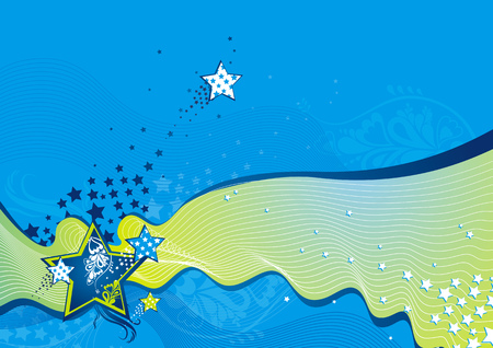 blue background with waves and stars, vectorのイラスト素材
