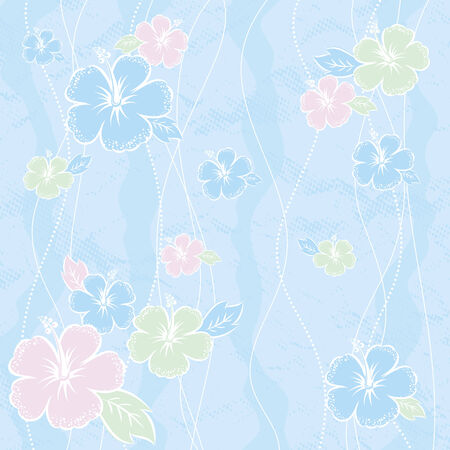 bouquet of hibiscus on blue background, vectorのイラスト素材