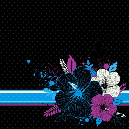 bouquet of hibiscus on black backgroundのイラスト素材