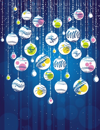 blue card with christmas balls, vector illustrationのイラスト素材