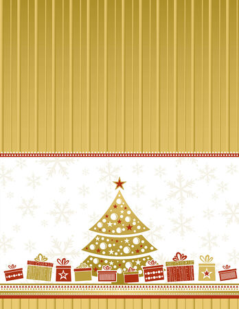 color christmas card with tree and gifts, vector illustrationのイラスト素材