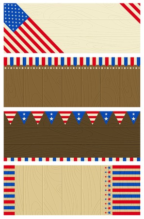 four  wooden banners with elements of usa banner, vector illustrationのイラスト素材