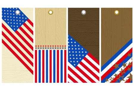 four  wooden labels with elements of usa banner, vector illustrationのイラスト素材