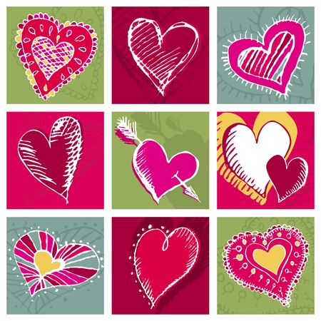 valentines card with hand draw nine heart, vector illustrationのイラスト素材