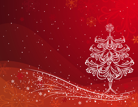 christmas tree  on the red background, vector illustrationのイラスト素材