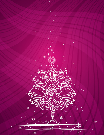 christmas tree  on the purple background, vector illustrationのイラスト素材