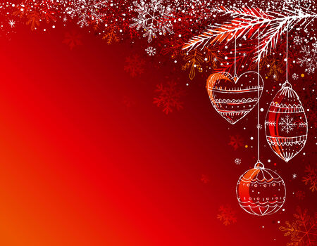 red  background with christmas balls, illustrationのイラスト素材