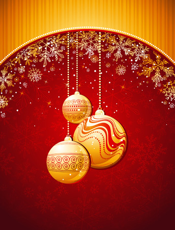 red  christmas background with golden balls,  vector illustrationのイラスト素材