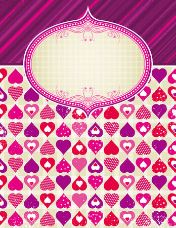 beige valentine background with pink and red hearts,  vector illustrationのイラスト素材