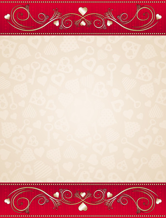 beige valentine background with red floral border,  vector illustrationのイラスト素材
