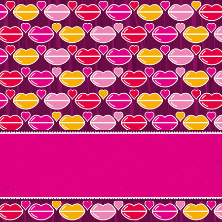 purple valentine background with pink and red hearts and lips,  illustrationのイラスト素材