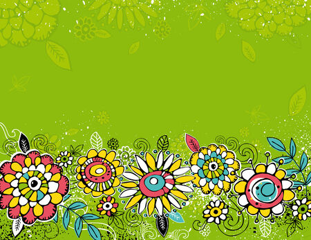 hand draw  flowers on green backgroundのイラスト素材