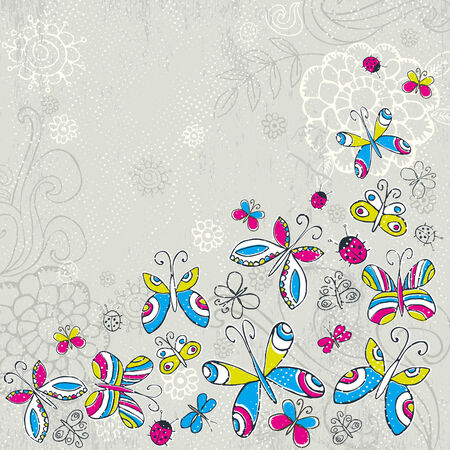 hand draw butterflies on grunge  grey background のイラスト素材