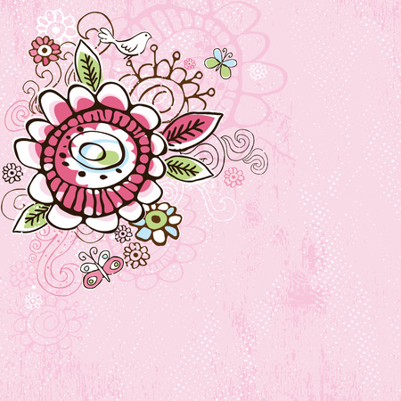 hand draw  flowers on  pink grunge backgroundのイラスト素材