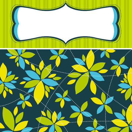 green  background with decorative flowers,  illustrationのイラスト素材