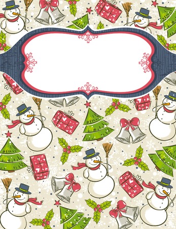 grunge background with christmas elements and label for message,   illustrationのイラスト素材