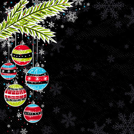 black background with color christmas balls,  illustrationのイラスト素材
