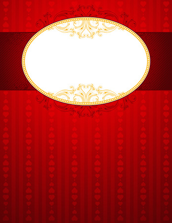 red background with big label and many hearts, vector illustrationのイラスト素材