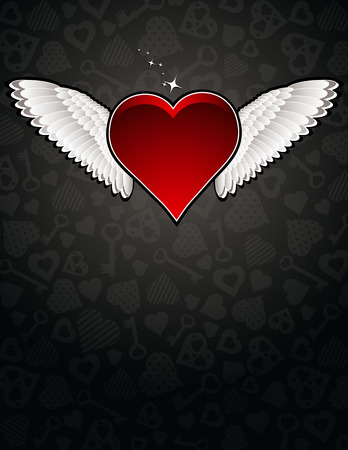 lovely red heart on black background, vector illustrationのイラスト素材