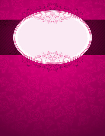 pink background with big label and many roses, vector illustrationのイラスト素材