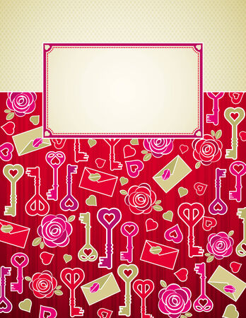 red valentine background with pink and red hearts and roses,  vector illustrationのイラスト素材