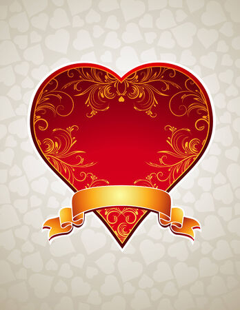 lovely red heart with golden ribbonのイラスト素材