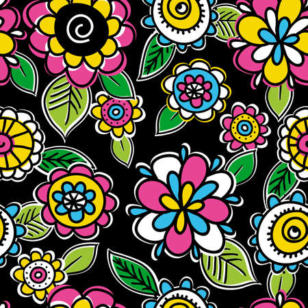 pattern of hand draw  flowers, vector illustrationのイラスト素材
