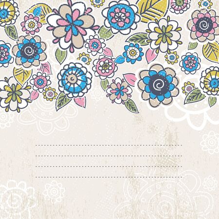 hand draw flowers on beige background, vectorのイラスト素材