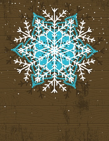 wooden christmas card with snowflake, vector illustrationのイラスト素材
