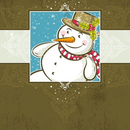 brown christmas background with snowman,  vector illustrationのイラスト素材