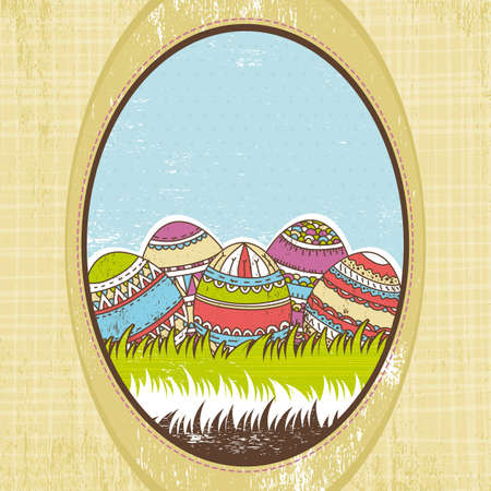 five easter egg over  green grass, vector illustrationのイラスト素材