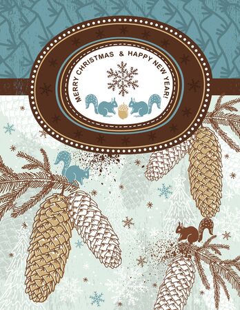 background with christmas elements and label for text message,   illustrationのイラスト素材
