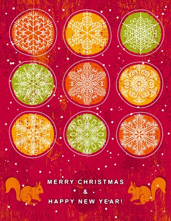 red christmas background with hand draw snowflakes, vector illustrationのイラスト素材