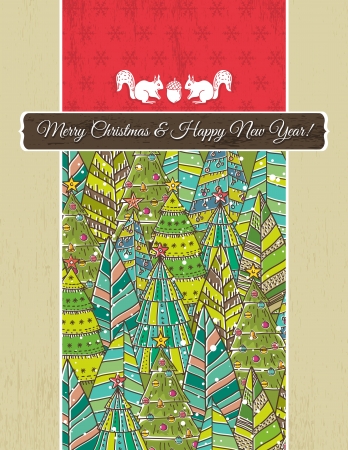 christmas background with forest of christmas treesのイラスト素材