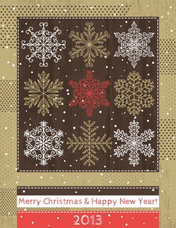 retro christmas background with hand draw snowflakes, vector illustrationのイラスト素材