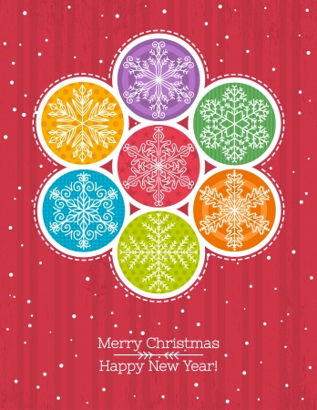 red retro christmas background with hand draw snowflakesのイラスト素材