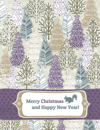 christmas background with forest of christmas trees, vector illustrationのイラスト素材