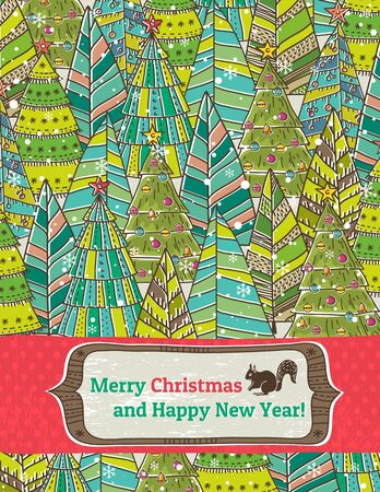 christmas background with forest of christmas trees, vector illustrationのイラスト素材