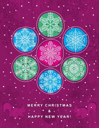 purple retro christmas background with hand draw snowflakes, vector illustrationのイラスト素材