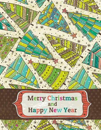 christmas background with forest of christmas treesのイラスト素材