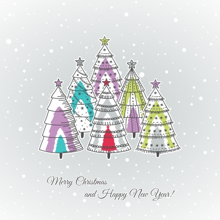 christmas background with forest of christmas treesのイラスト素材