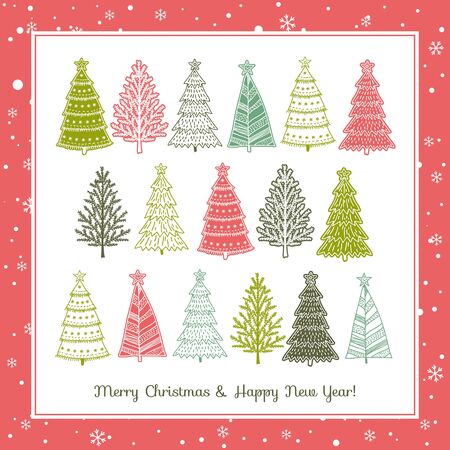 christmas background with forest of christmas treesのイラスト素材