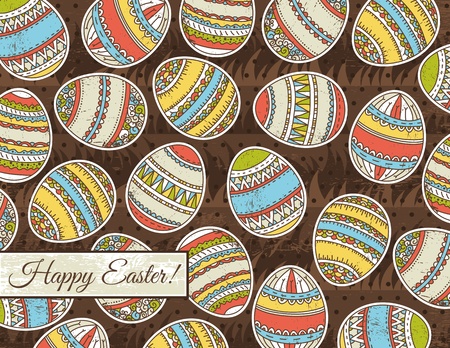 brown grunge background with easter eggs のイラスト素材