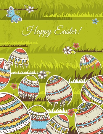 green background with easter eggs のイラスト素材